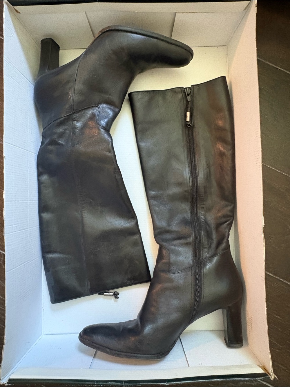 Lauren Ralph Lauren Black Leather Knee-High Zip Heeled Boots